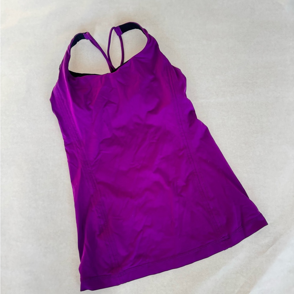 Lululemon Power Y Tank Top Purple Black Built-In Bra Size 4–
